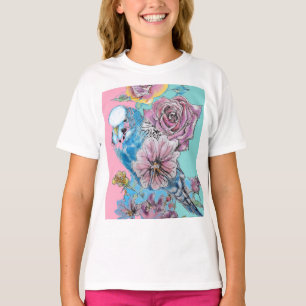 T-shirt Boucle à clé fleurie Rose Budgie Budgies bleu