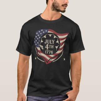 T-shirt Bouclier de drapeau vintage du 4 juillet 1776