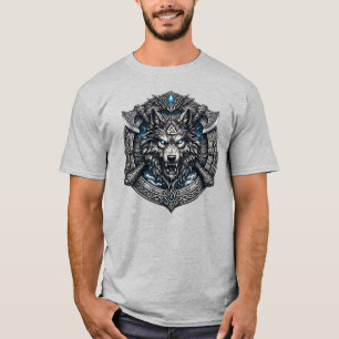 T-shirt Bouclier de loup Viking Emblème de guerrier fantas