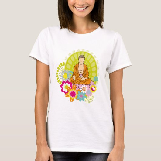 T-shirt Bouddha dans les fleurs de printemps (Devant)