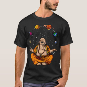 T-shirt Bouddha jonglant avec des planètes spatiales