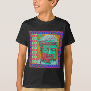 T-shirt Bouddha Pop avec des bordures en Patchwork en bleu