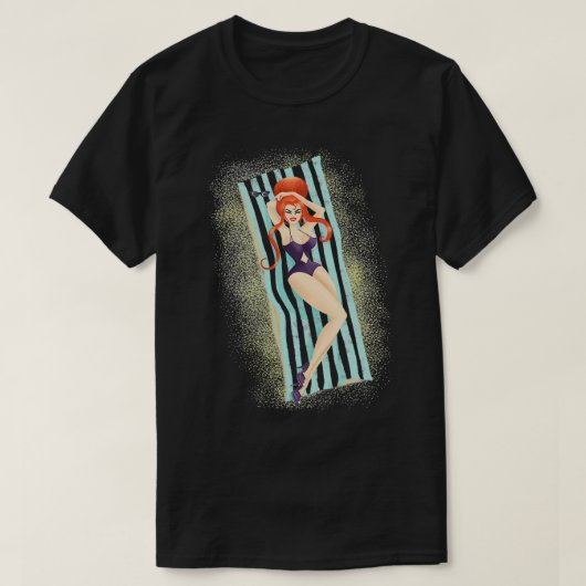 T-shirt Bouffant Rouge Haired Beach Blanche Bombshell (Design devant)