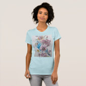T-shirt Bougie Bleue Avec Rose Aquarelle Femme T Chemise (Devant entier)
