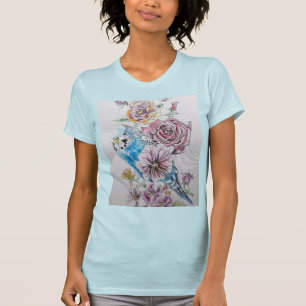 T-shirt Bougie Bleue Avec Rose Aquarelle Femme T Chemise