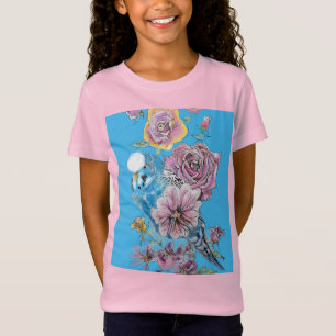 T-Shirt Bougie Bleue Cute Whimsical Rose Bleu Girls T Chem