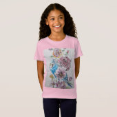 T-Shirt Bougie Bleue & Fleurs Rose Rouge Filles T Chemise (Devant entier)