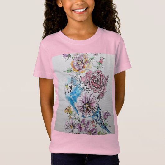 T-Shirt Bougie Bleue & Fleurs Rose Rouge Filles T Chemise (Devant)