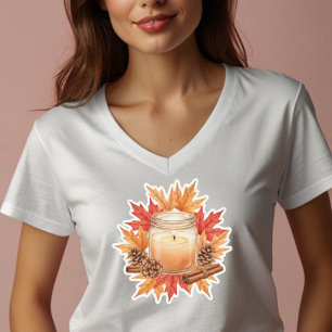 T-shirt Bougie Cozy d'Automne avec Feuilles d'Érable Des