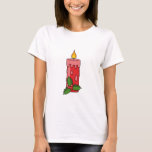 T-shirt Bougie de Pilier Rouge de Noël avec Holly<br><div class="desc">Illustration d'une bougie à colonne rouge de Noël avec sainte. Allumer une bougie sur la table pendant les fêtes de Noël donnera une ambiance paisible et romantique à votre maison. La lumière des bougies aide les gens à se calmer,  à combattre le stress et l'anxiété.</div>