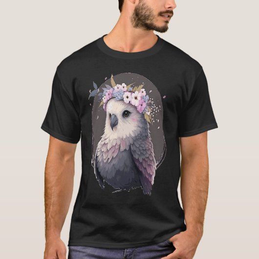 T-shirt Bougie Grey Cute Parakeet Oiseau Fleur Couronne An (Devant)
