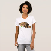 T-shirt - bouilloire Tanuki avec le feuille (Devant entier)