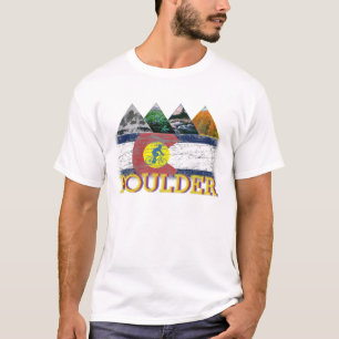 T-shirt Boulder, le Colorado, drapeau affligé, montagnes