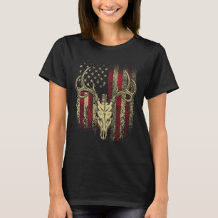 T-shirt Boule Antlers Et Crâne Sur Un Drapeau Américain H