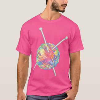 T-shirt Boule de laine avec aiguilles à tricoter arc-en-ci