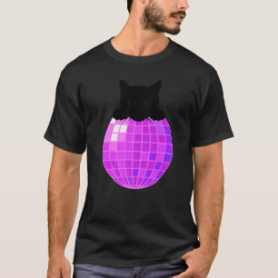 T-shirt Boule Disco Esthétique Chat Noir Vaporwave Disco C