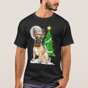 T-shirt Bouledogue décore les lumières de l'arbre bois de