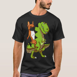 T-shirt Bouledogue français chevauchant un dinosaure T-Rex
