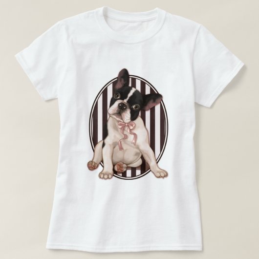 T-shirt Bouledogue français chic et rayures classiques (Design devant)