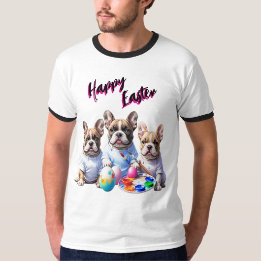 T-shirt Bouledogue français Joyeuses Pâques (Devant)