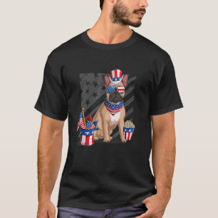 T-shirt Bouledogue Français Lunettes De Soleil Drapeau Amé