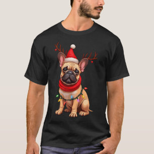T-shirt Bouledogue français Père Noël Renne Noël Xmas Chie