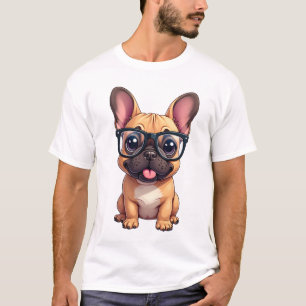 T-shirt Bouledogue français portant des lunettes