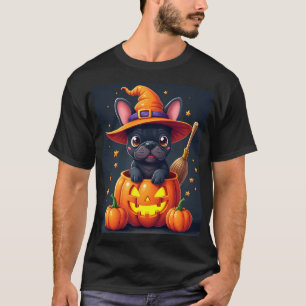 T-shirt Bouledogue Français Sorcière Citrouille Halloween