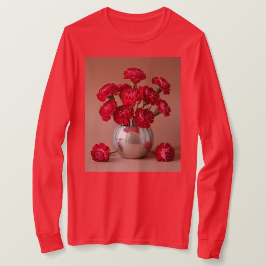 T-shirt Bouquet Carnation Rouge Longueur (Design devant)