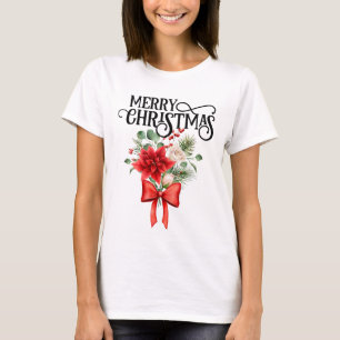 T-shirt Bouquet de fleur de Noël Rose Poinsettia