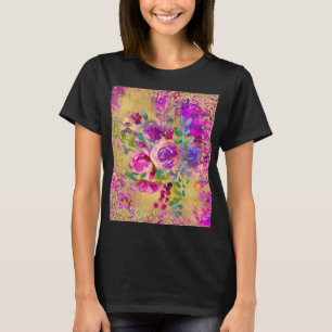 T-shirt Bouquet de fleurs à l'aquarelle sur fond rose fram