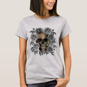 T-SHIRT BOUQUET DE FLEURS CRÂNE NOIR ET BLANC