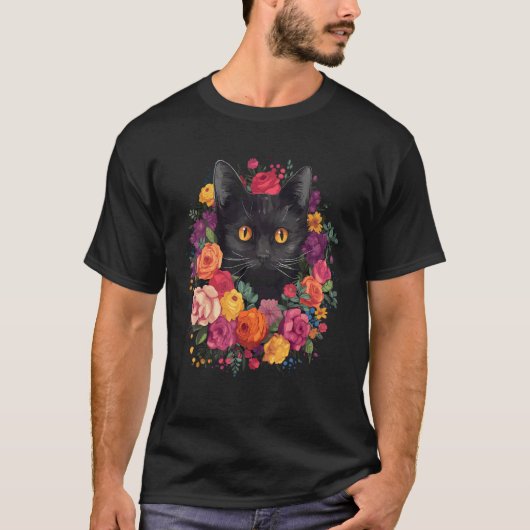 T-shirt Bouquet de fleurs de chat mignon (Devant)