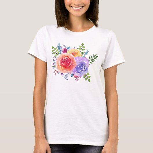 T-shirt Bouquet de fleurs Rose aquarelle (Devant)