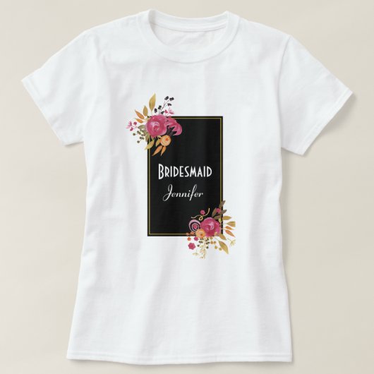 T-shirt Bouquet de fleurs roses sur cadre noir (Design devant)