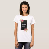 T-shirt Bouquet de fleurs roses sur cadre noir (Devant entier)