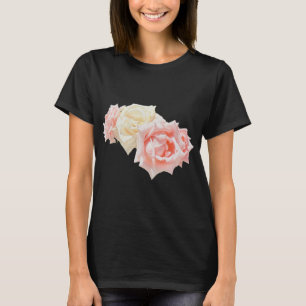 T-shirt Bouquet de roses rose et crème élégant pour femme 