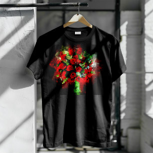 T-shirt Bouquet de roses rouges aquarelle sur fond noir
