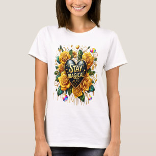 T-shirt Bouquet enchanteur de Roses d'or et de coeur