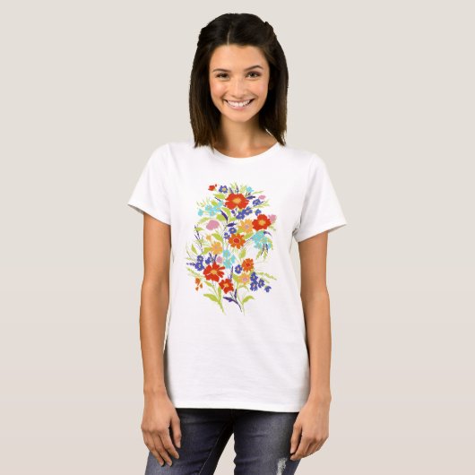 T-shirt Bouquet Fleur sauvage peint coloré (Devant entier)