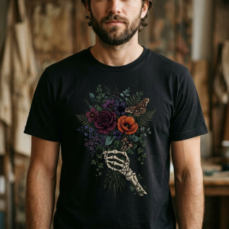T-shirt Bouquet Floral de Main de Squelette Dark Cottageco