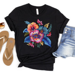 T-shirt Bouquet Floral Faux Broderie de Fil Design
