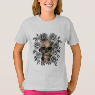 T-SHIRT BOUQUET SKULL FLEURS NOIR ET BLANC