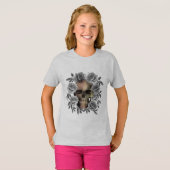 T-SHIRT BOUQUET SKULL FLEURS NOIR ET BLANC (Devant entier)