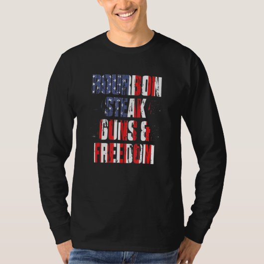 T-shirt Bourbon Steak Guns Freedom Usa Drapeau Whiskey Ind (Devant)