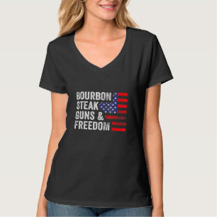 T-shirt Bourbon Steak Guns Freedom Usa Drapeau Whiskey Pat