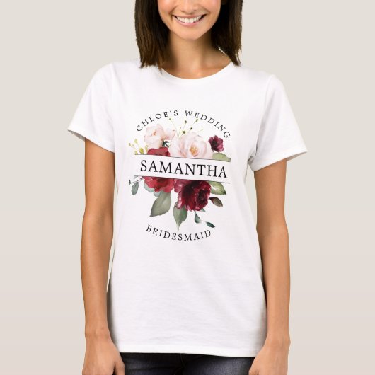 T-shirt Bourgogne Rouge Blush rose Floral (Devant)