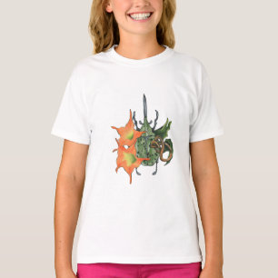 T-shirt Bousier vert aux fleurs orange