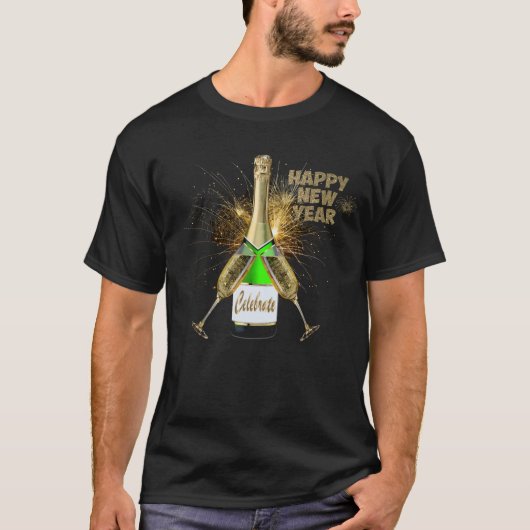 T-shirt Bouteille de Champagne fêter une bonne année (Devant)