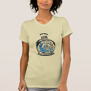 T-shirt Bouteille de parfum d'illustration de mode bleue